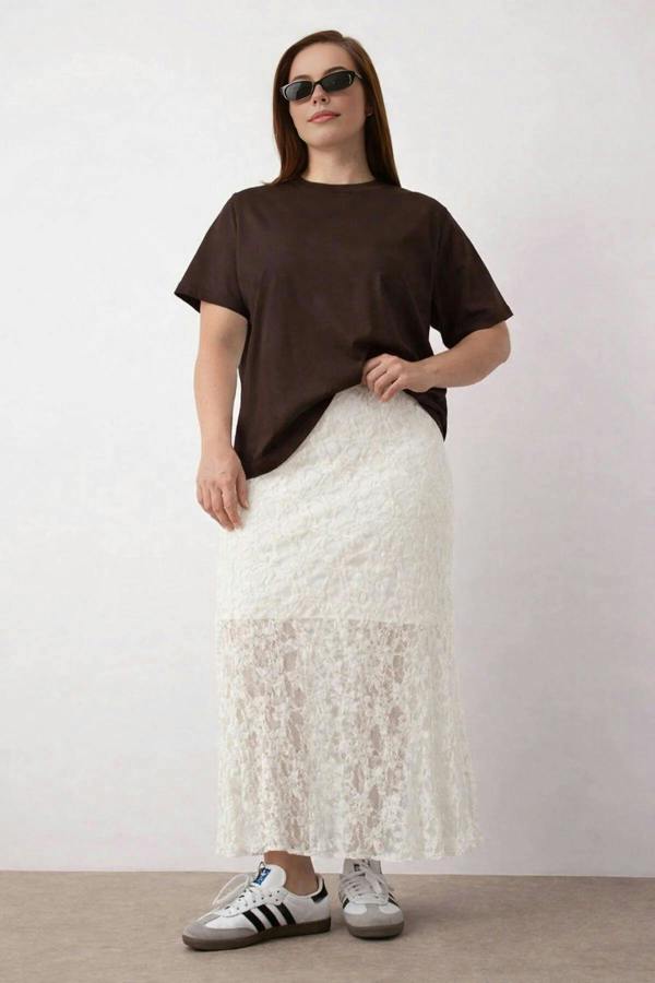 WOVCOR Lace A-line Mini Lined Plus Size Skirt