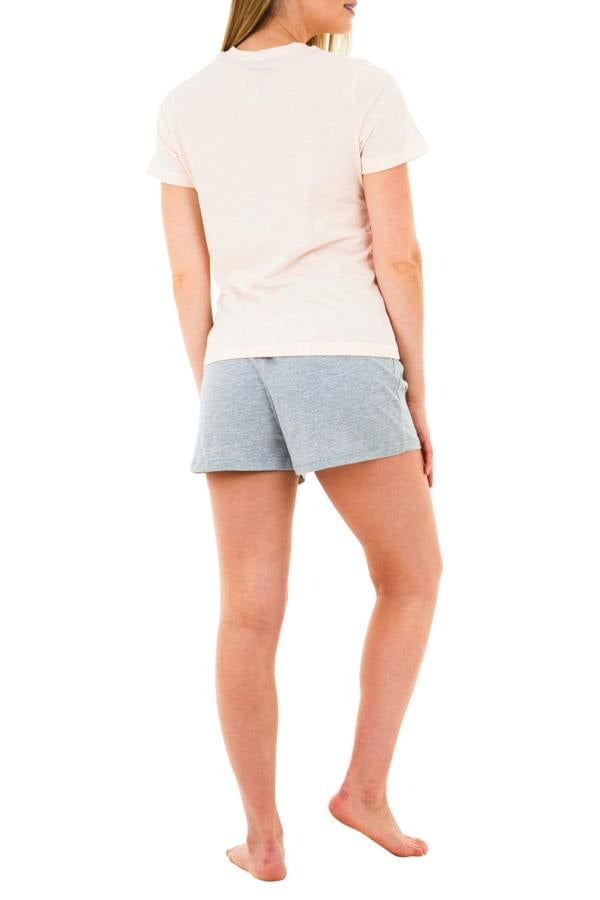 Smart Living Women's Stylish Slogan Tee and Shorts Pyjama Set - Pink/Grey