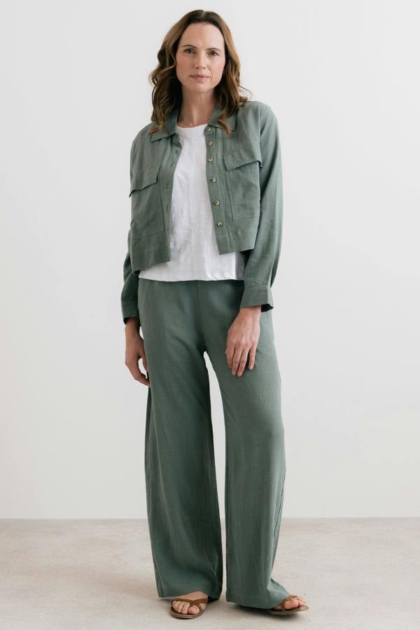 Lily & Me Grace Wide Leg Linen Blend Trousers Laurel