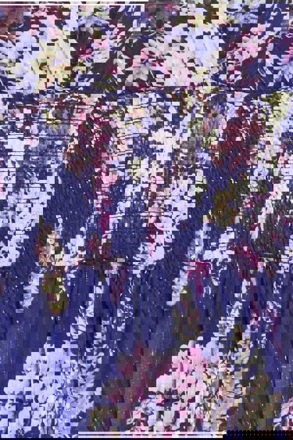 Printed Lurex Chiffon Long Sleeve Midi Dress - Navy DR3948QZ