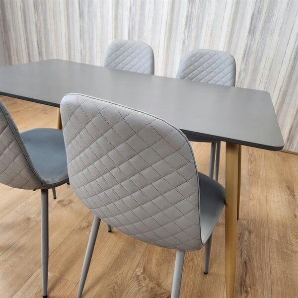 Kosy Koala Dining Table Set of 4 Wooden Grey Table with 4 Grey Gem Patterend Chairs