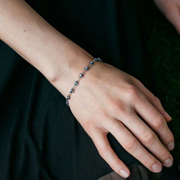 The Colourful Aura Blue Turkish Evil Eye Beaded Charm Protection Minimalist Adjustable Bracelet
