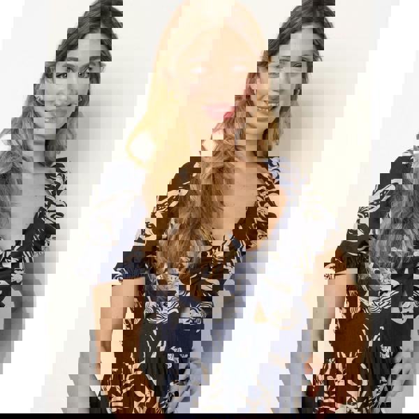 Blue Vanilla Knot Front Puff Sleeve Dress