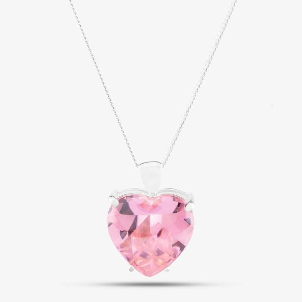 T. H. Baker Sterling Silver 15mm Pink Crystal Heart Pendant 8.62.5642