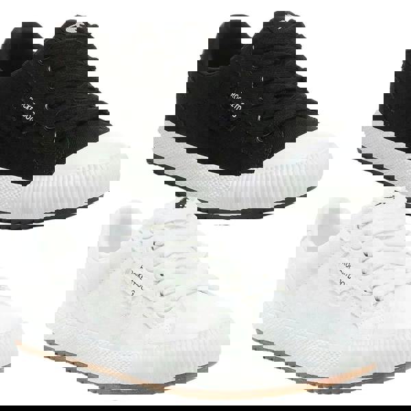 Rocket Dog Cheery Low Womens Casual Lace Up Canvas Shoes Trainers, black and white sneakers with rubber soles and lace-up design.