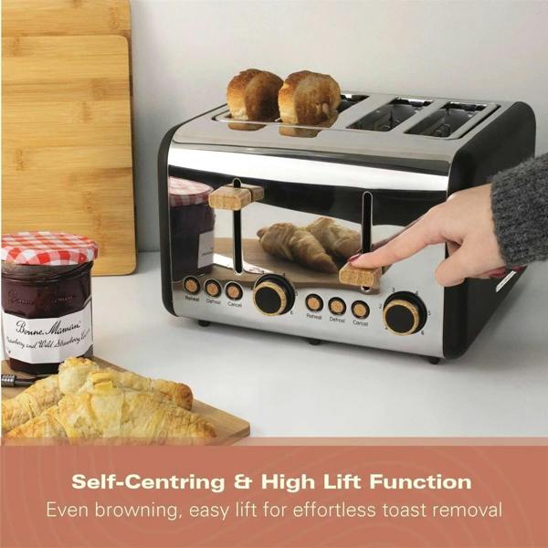 Hamilton Beach Scandi 4 Slice Toaster - Matte Black with Wood Effect