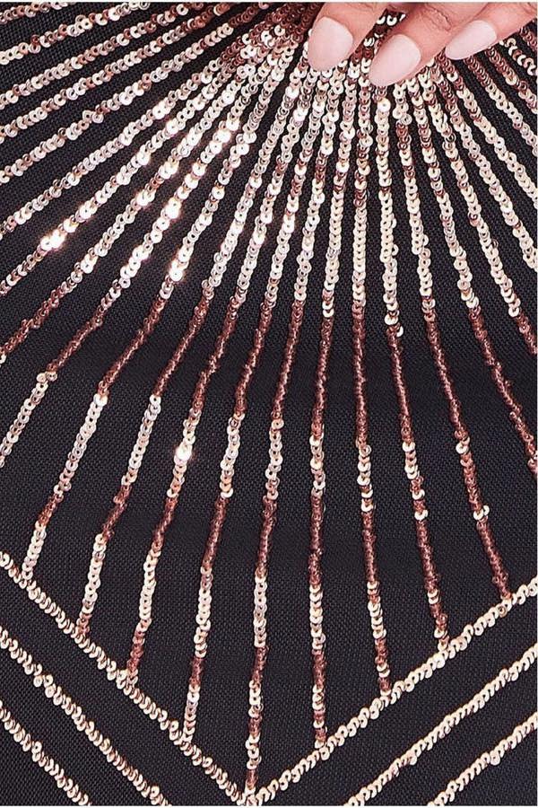 Modesty Starburst Sequin Maxi Dress - Rose Gold DR1824MOD