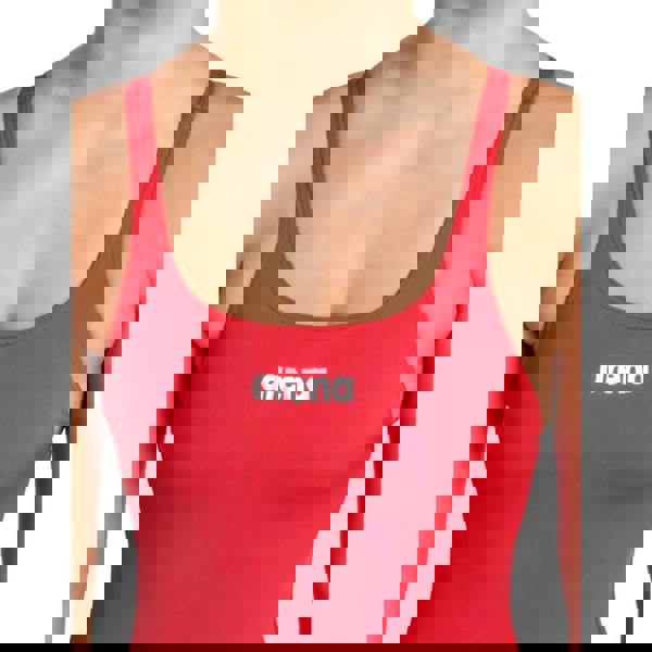 Red Arena Team Swim Pro Solid swimsuit with white logo and thin straps