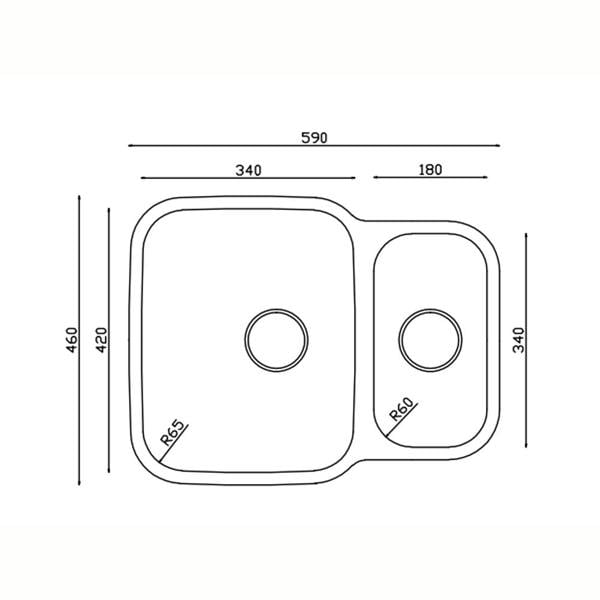 Flode Glan Polished | 1.5 Bowl Stainless Steel Undermount Kitchen Sink | 590 x 460 x 175mm | Chrome Basket Strainer Wastes Included