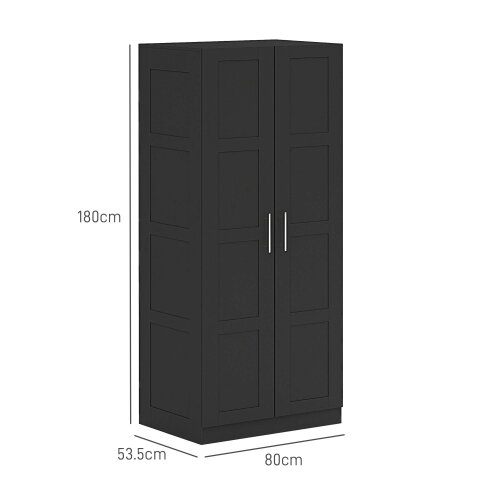 Wyld Haus Corarani Wooden Black 2 Door Wardrobe With Hanging Rail Internal Shelving
