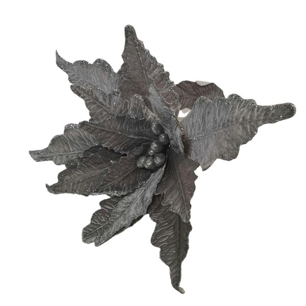 Samuel Alexander 68cm Silver Velvet Poinsettia Stem with 2 Flowers Christmas Decoration