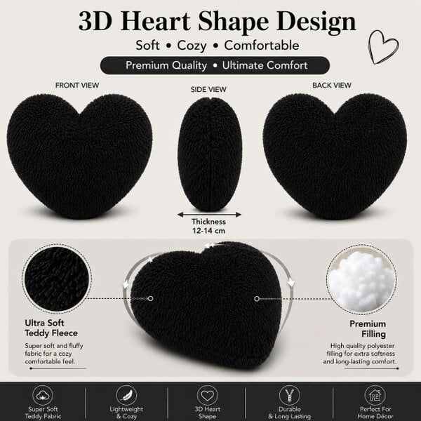 Night Zone Teddy Cuddles Heart Shape Cushion – Soft Teddy Fleece Filled Decorative Cushion