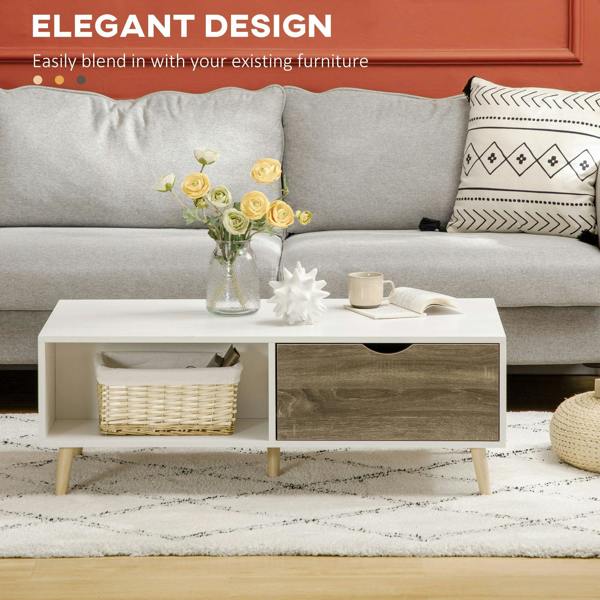 Wyld Haus Nanola Wood White  and Grey Coffee Table With 2 Drawers