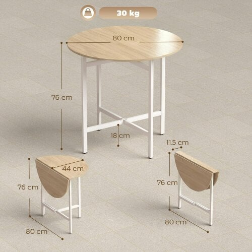 HOMCOM Folding Dining with Steel Frame for Small Spaces, Natural Wood Effect