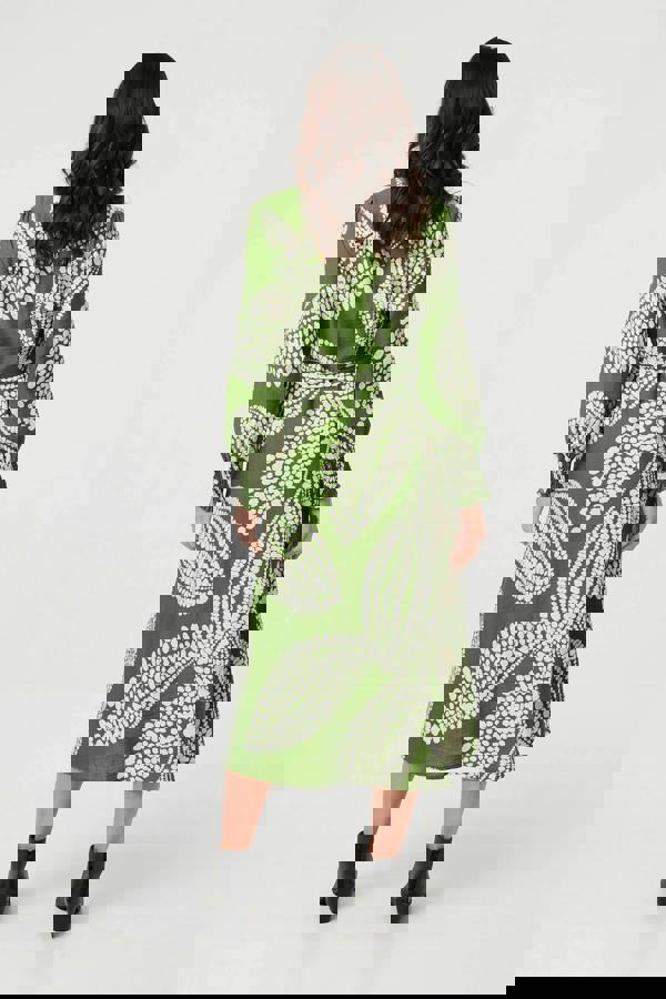 Green | Printed Balloon Sleeve Midi Shirt Dress