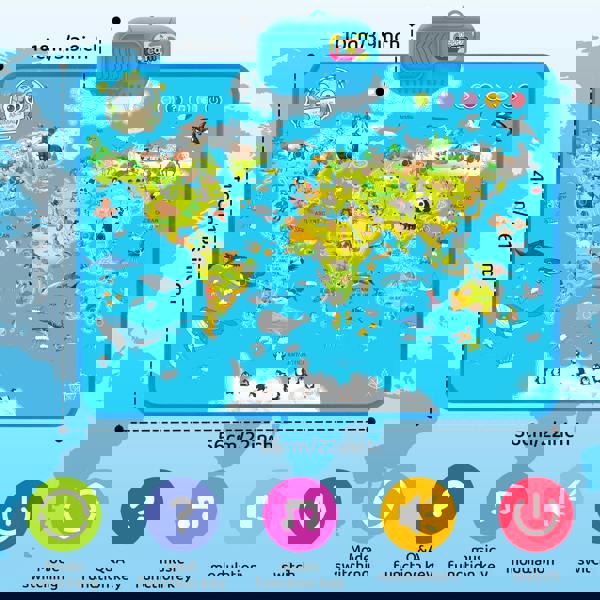 deAO Toys Interactive Talking World Animal Map for Kids 105+ Animal Sounds & Facts Educational Touch Poster Toy Learn Geography Animals & Fun Quizzes