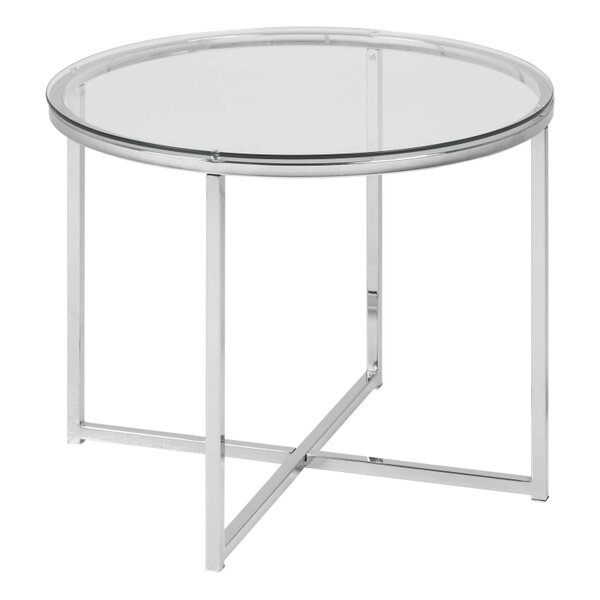 Wyld Haus Oakfern Round Silver Metal Side Table Glass Top