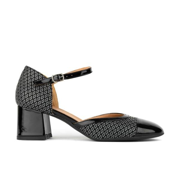 Embassy London Kemi -  Black & Grey Diamonds - Women's Leather Almond-Toe Block Heel