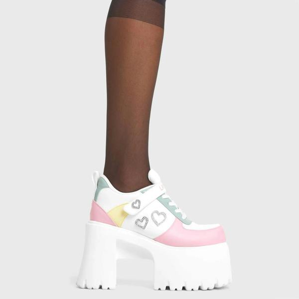 Lamoda Lovey Dovey White Heart Detail Platform Boots Chic Fun Trendy Shoes