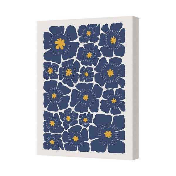 Benjamin Tate Design Blue Floral Canvas Wall Art With Yellow Center Accents