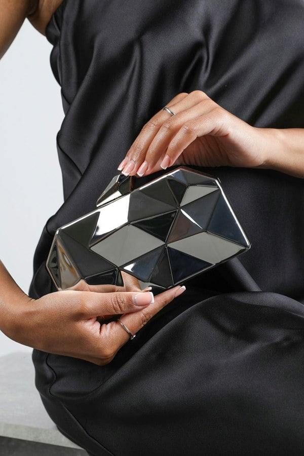 Where's That From Rica Geometric Clutch Bag in Silver
