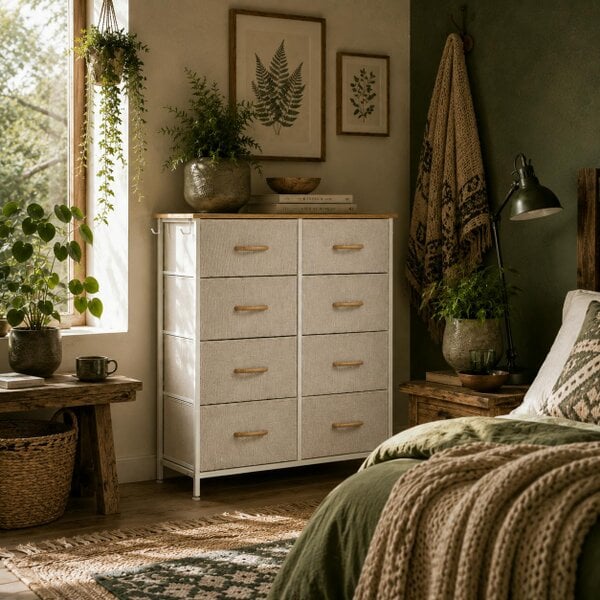 Wyld Haus Docone Livi Fabric And Metal Beige 8 Drawer Storage Chest