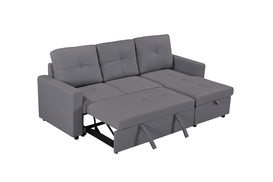 SQUAREBOXX Newport Leather 3 Seater Pullout Sofa Bed in Grey with Storage Compartment
