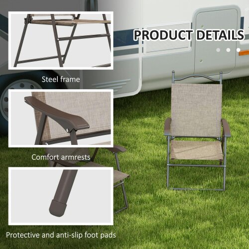 Wyld Haus Hazivi Set Of 2 Cream Mesh and Brown Metal Folding Garden Chairs