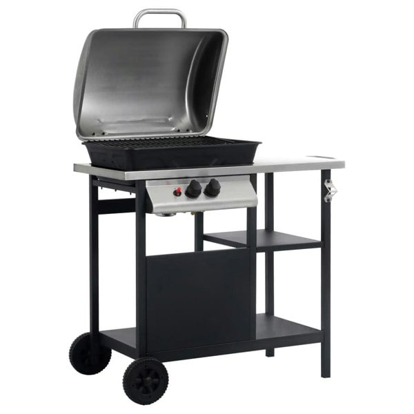 Berkfield Gas BBQ Grill with 3-layer Side Table Black and Silver