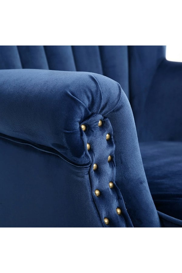Living and Home Vintage Velvet Wing Back Armchair with Studs