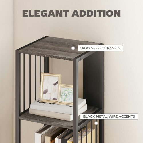 Wyld Haus Rettisa  Metal And Wood Grey 5 Tier Bookshelf With Steel Frame