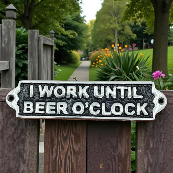 20CM ALUMINIUM I WORK UNTIL BEER SIGN