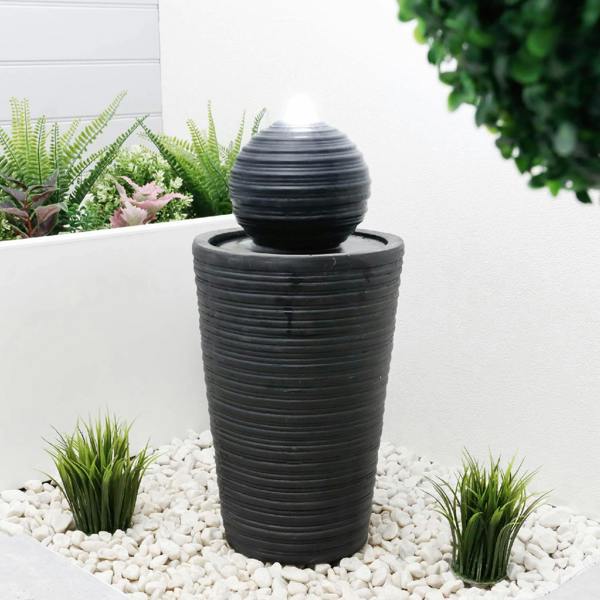 DMD Collective Solar Powered Round Ball & Plinth Water Feature with LED Light & Battery Backup