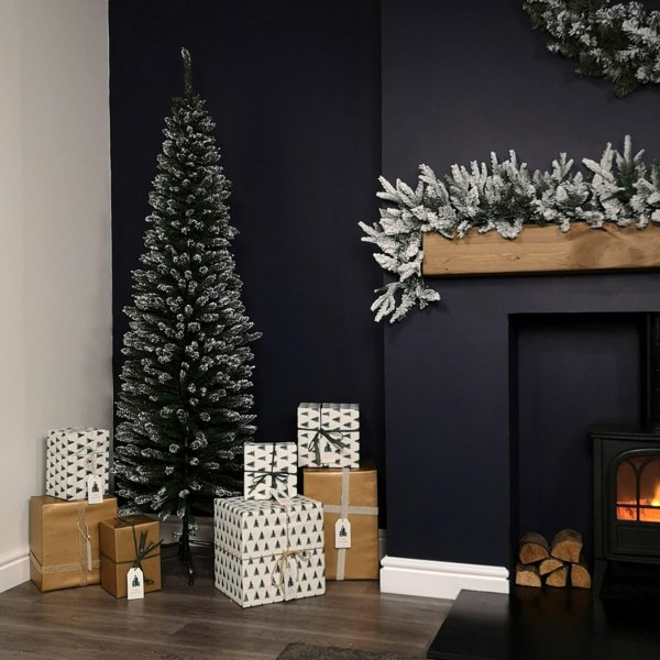 Samuel Alexander 6.5ft (2m) Pencil Style Slim Snow Tipped Artificial Christmas Tree in Green