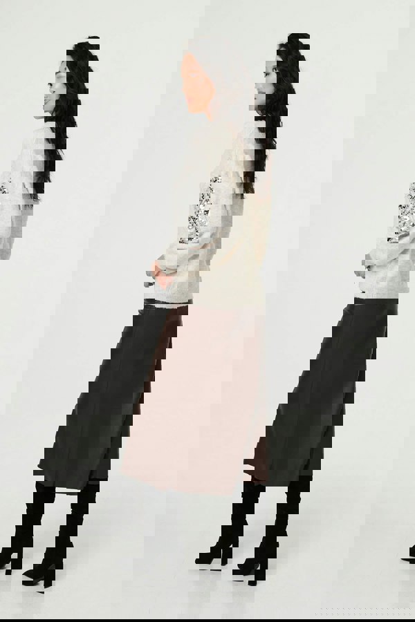 Beige | Sequin Diamond Detail Relaxed Jumper
