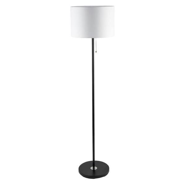 Classic Matte Black Floor Lamp with Metal Pull Switch and Cotton Shade Image 3