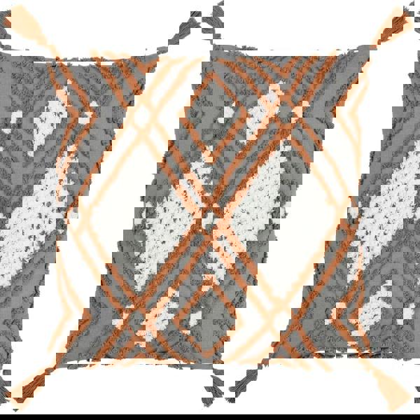 Furn Aquene Tassel Tufted Cushion Cover - Charcoal/Brick