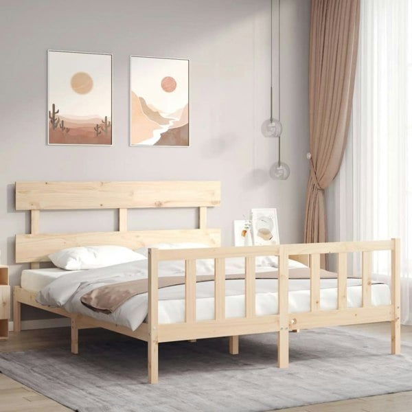 Berkfield Bed Frame with Headboard King Size Solid Wood