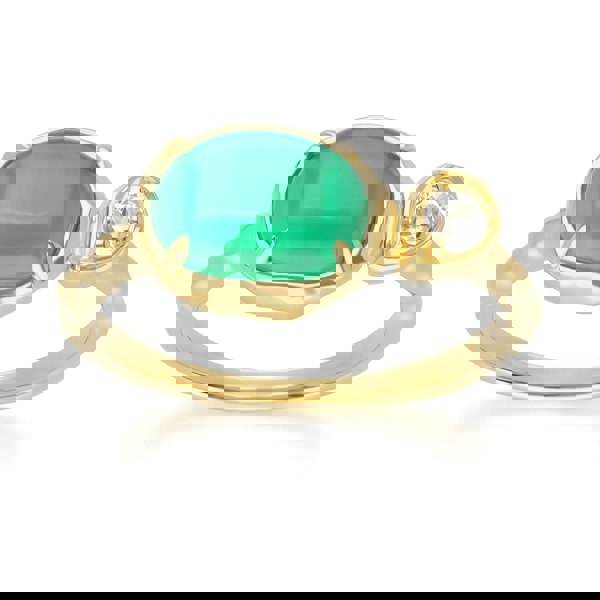 253R710301925 Irregular Oval Dyed Green Chalcedony & Topaz Ring In 18ct Gold Plated SterlIng Silver Front