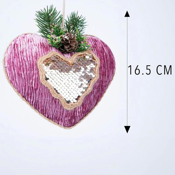 16.5cm Pink Burgundy Heart Christmas Hanging Decorations, Glitter Finish, Set of 3 image 3