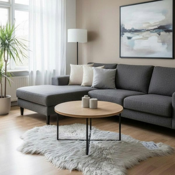 HomeSpace Direct Luxury Faux Rabbit Fur Rug Light Grey