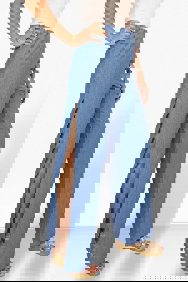 Paulo Due Women's Linen Look Wide Leg Split Hem Trousers