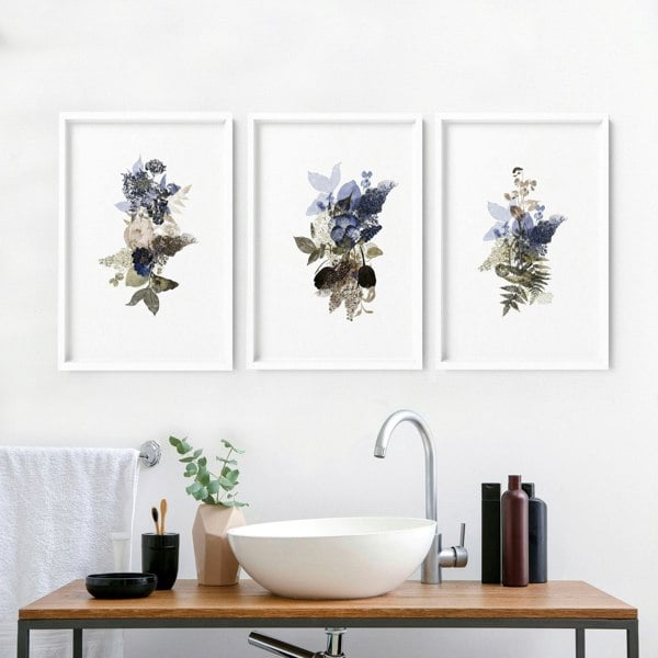 Bathroom art framed | set of 3 Botanical wall prints