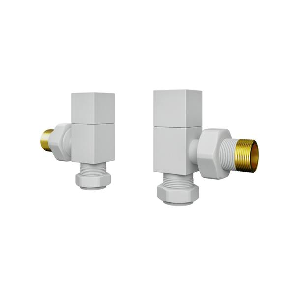 Flode Angled Square Manual Radiator Valve Pack | 15mm x 1/2″ | Matt White