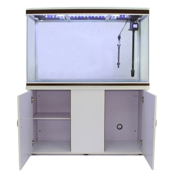 Monstershop Aquarium Fish Tank & Cabinet with Complete Starter Kit - White Tank & Black Gravel