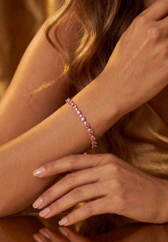 Latelita Asscher Cut Heart Tennis Bracelet Ruby Gold