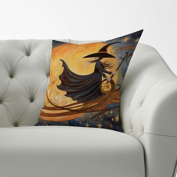 Warren Reed Whimsical Witch On A Broomstick Cushions