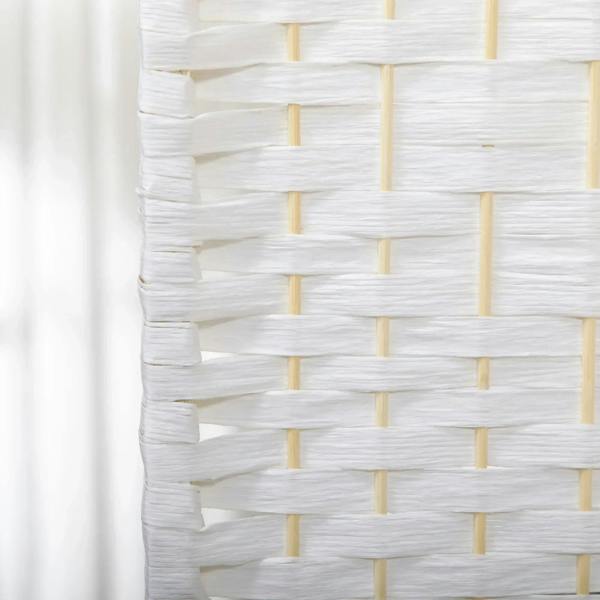 Close-up of white woven lattice texture with vertical frame on room divider panel