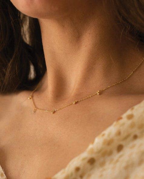 Dainty 14K Gold Beaded Drop Choker Necklace - Necklaces - Elk & Bloom