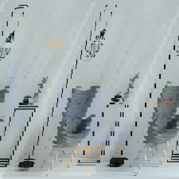 Milagro Cliff Black Floor Lamp Hand Made Matt Black Cage Style Lamp With Natural Wood Detail